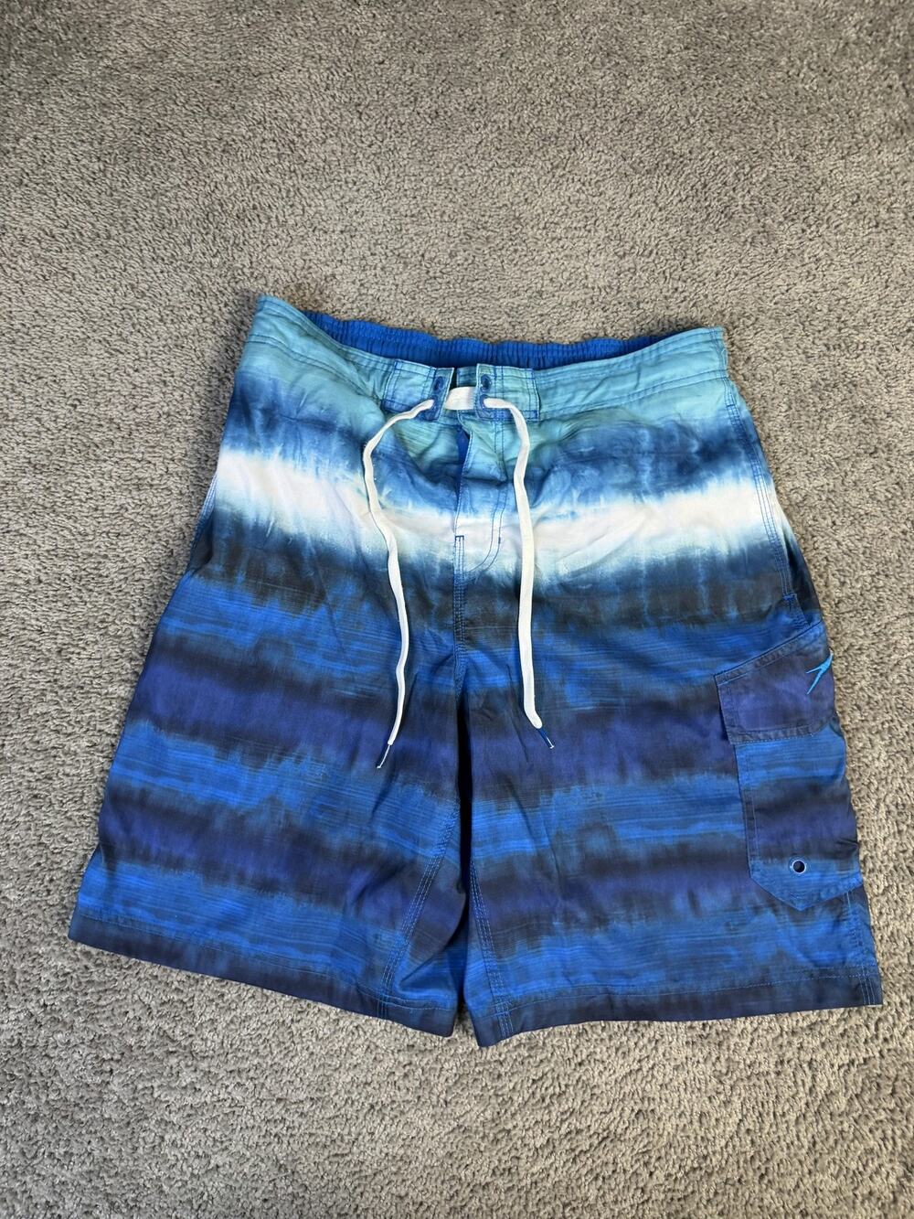 Speedo Shorts Mens M Blue Tie Dye Swim Shorts Lined Drawstring Pockets